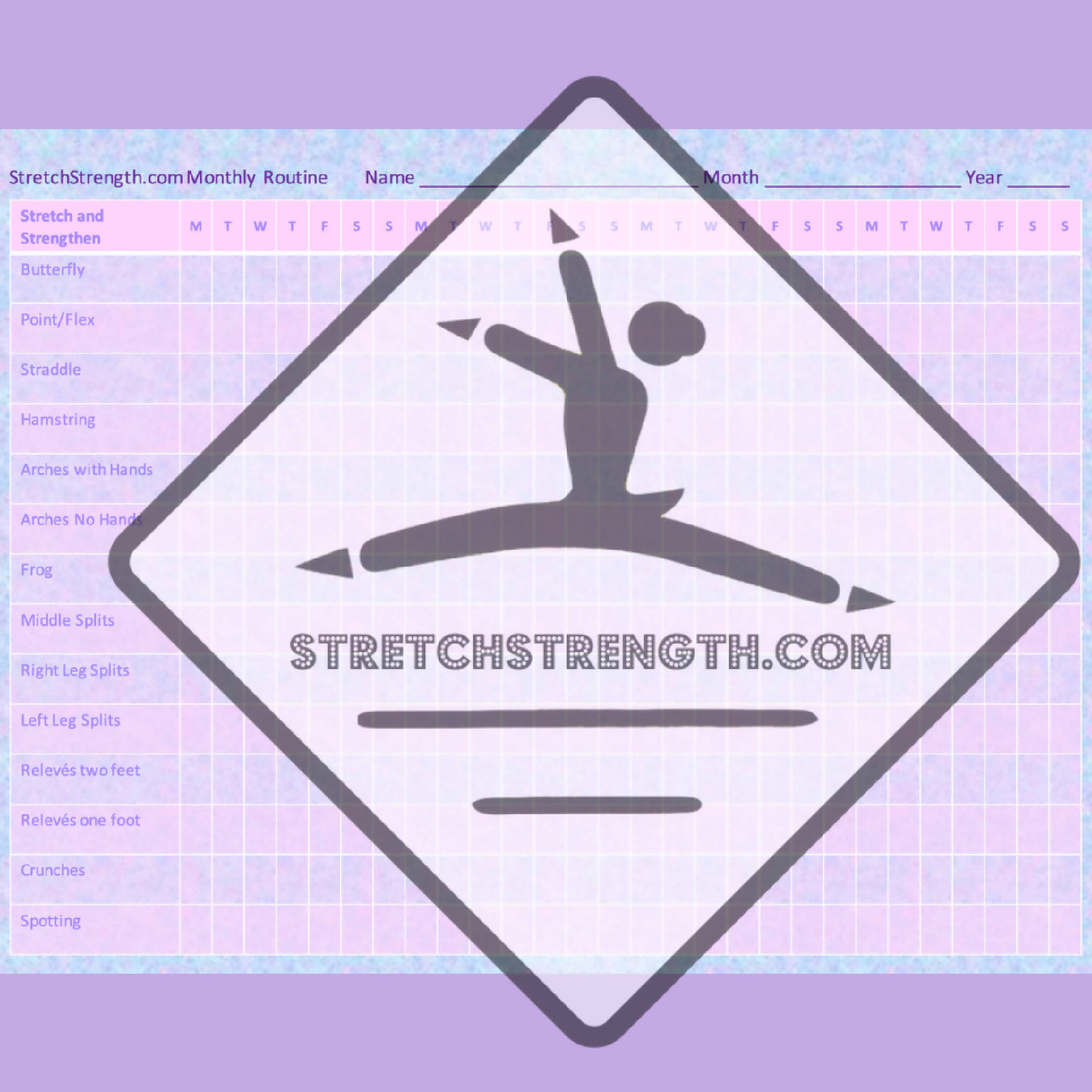 Stretch and Strength Monthly Routine Checklist for Dancers! 14 ...