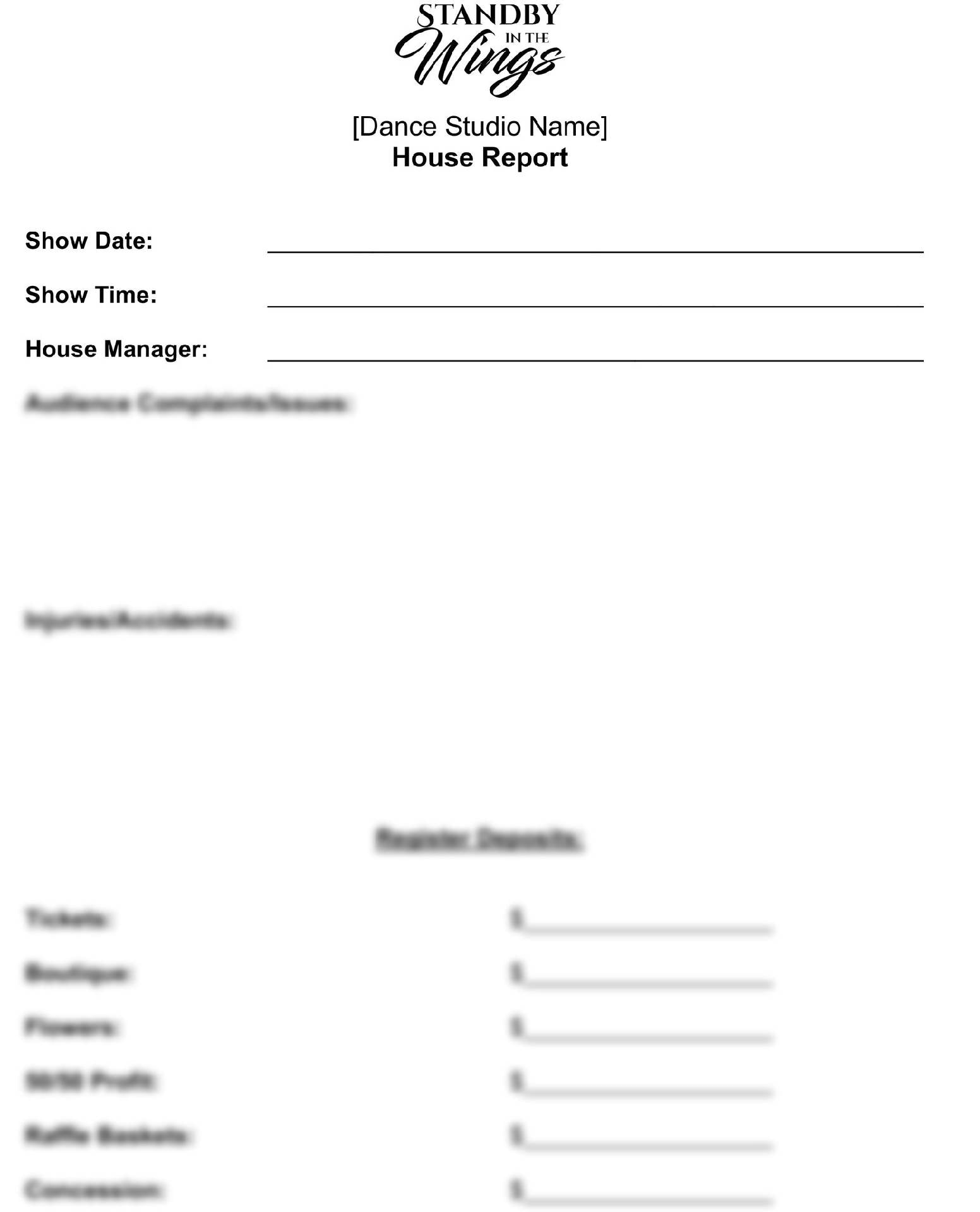House Manager Script House Manager Form Template – Teaching Artist Exchange