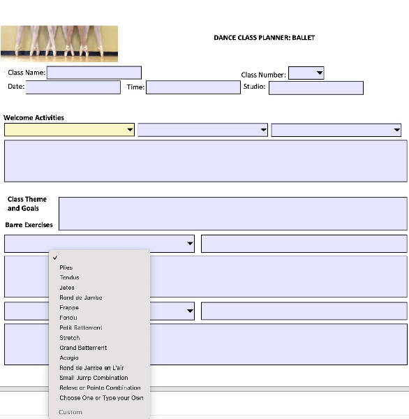 Dance Class Planner - Ballet- Editable Ballet Lesson Plan – Teaching ...